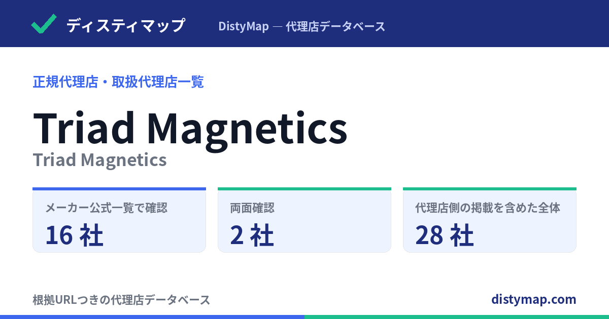 Triad Magnetics授权代理商【原厂确认 16 家】及其他代理商 12 家｜DistyMap
